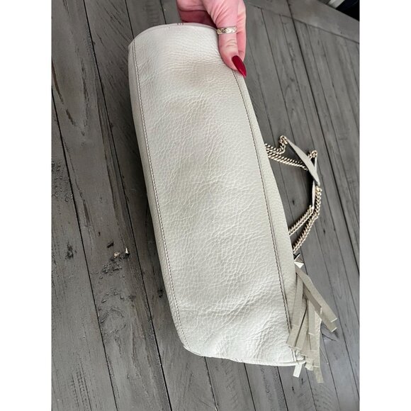 GUCCI Pebbled Calfskin Medium Soho Chain Shoulder Bag Off White Ivory - Picture 7 of 16